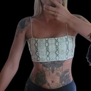 FASHION NOVA Snakeskin Zipper Bandeau Top With Cord Straps